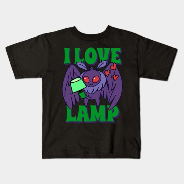 “I Love Lamp” Chibi Mothman Kids T-Shirt by Tickle Shark Designs